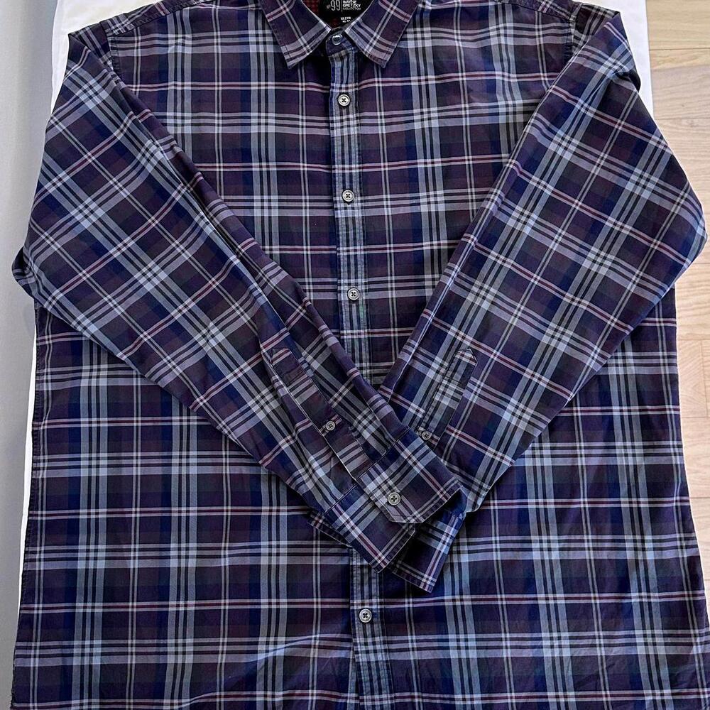 Wayne Gretzky 99 Collection Shirt Long Sleeve Dark Purple Check Pattern - XL